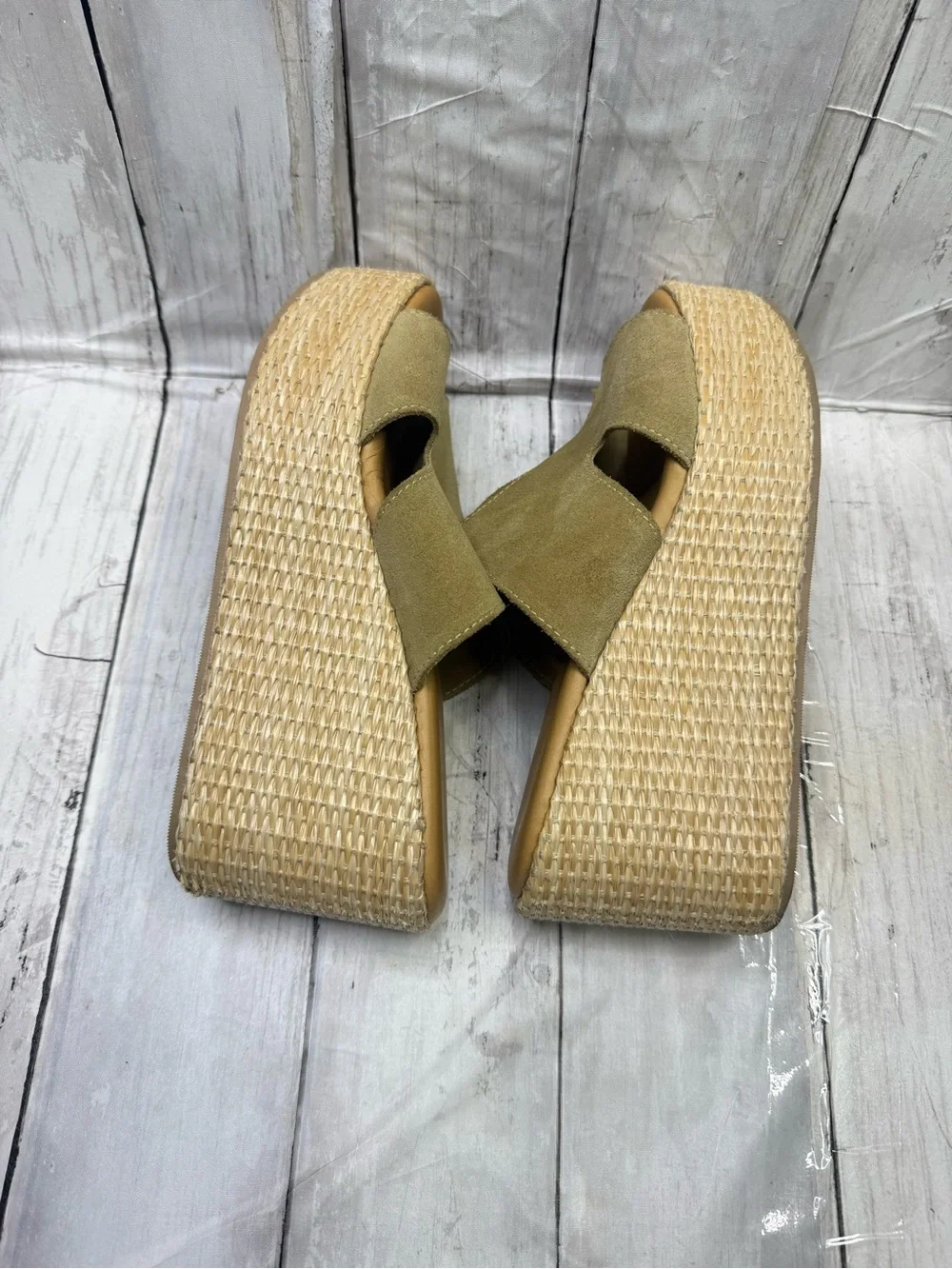 Chocolat Blu Jamie platform wedge sandals taupe suede
